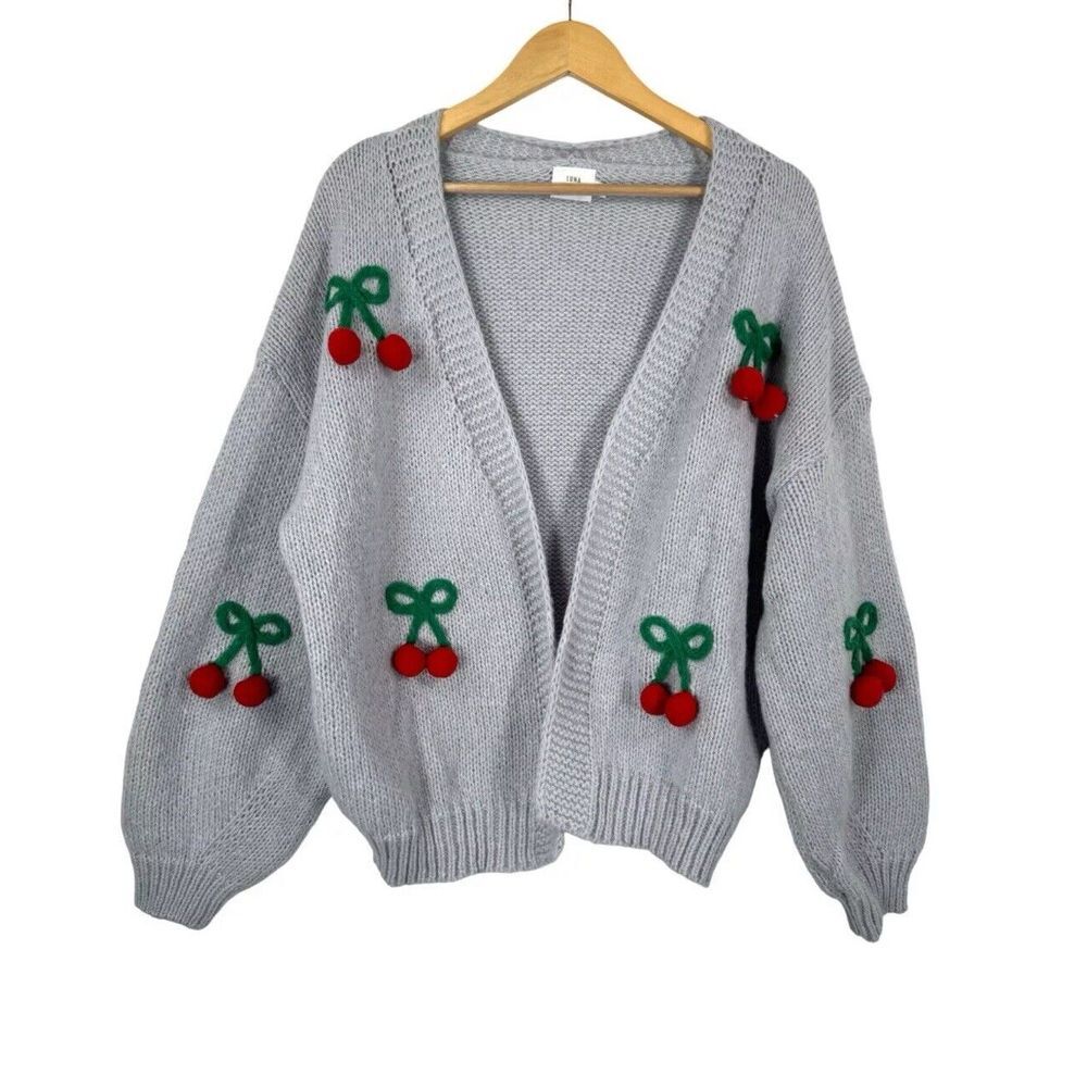 Ivy‎ Luna Lagen Look Cottage core Oversized knit cardigan 3D Cherry Size Medium - Picture 7 of 7